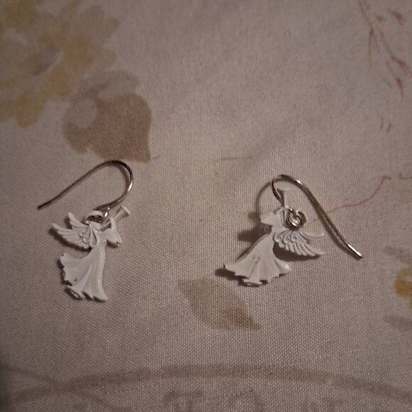 SMALL 1 INCH WHITE ANGEL EARRINGS - Picture 1 of 1
